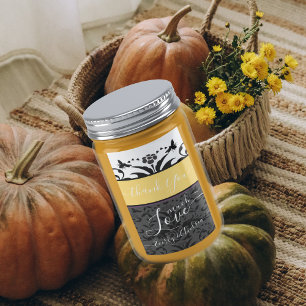 Etiqueta Damasco Floral de Abelhas Amarelo, Preto e Cinza