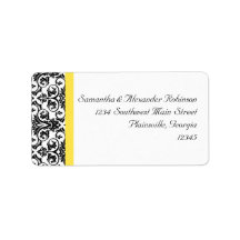 Damasco preto/branco com amarelo vibrante