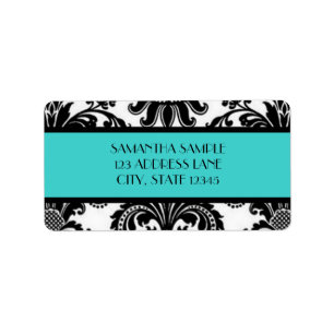 Etiqueta Damasco preto & branco, turquesa