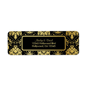 Etiqueta Damasco preto e Dourado elegante
