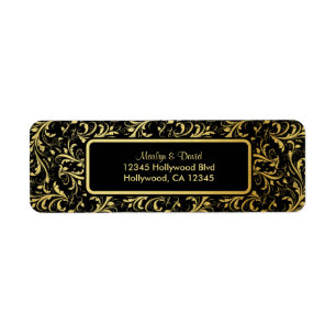 Etiqueta Damasco preto e Dourado elegante