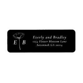 Etiqueta Dark Black White Monogram Floral Accent Address