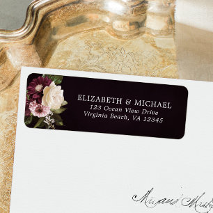Etiqueta Dark Moody Floral Burgundy Endereço de Devolução