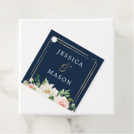 Etiqueta de Agradecimento Azul Naval Dourado Rosa