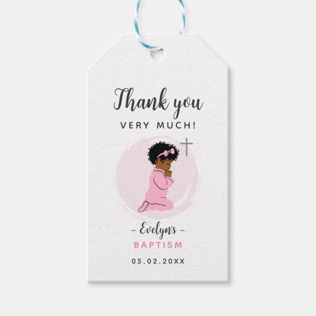 Etiqueta de Agradecimento de Batismo de Menina Neg (Frente)
