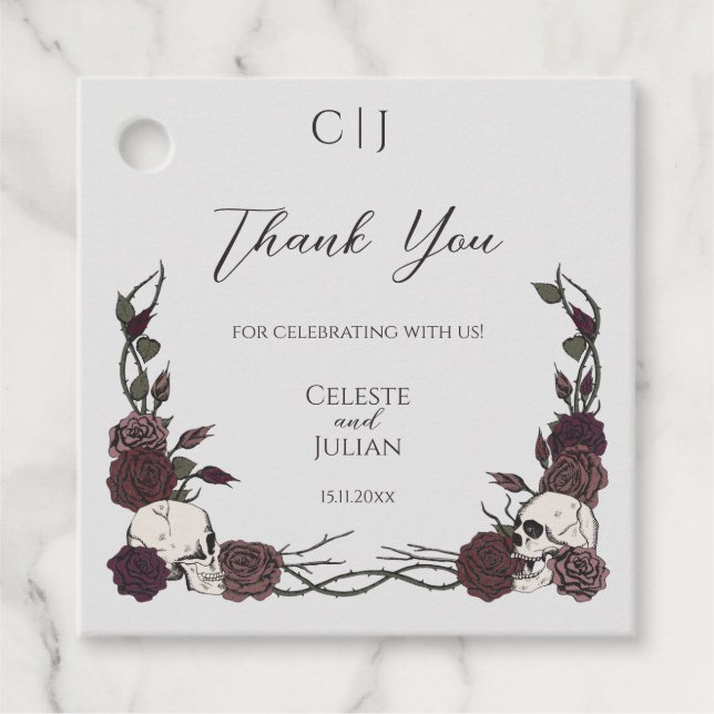 Etiqueta de Agradecimento de Casamento com Crânio  (Frente)