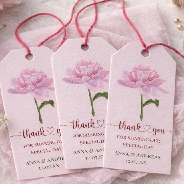 Etiqueta de Agradecimento de Casamento Peônia Rosa (Wedding favor label)