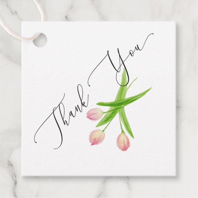 Etiqueta de Agradecimento de Casamento Tulipa Rosa (Frente)