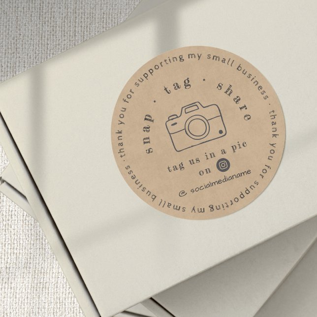 Etiqueta de Agradecimento Empresarial Rústica Kraf (Rustic Kraft Snap Tag Share Thank You Business)