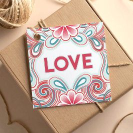 Etiqueta de amor com flores rosa e verde e rodelas