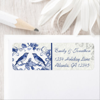 Etiqueta de Amor de Pássaros Azul Marinho Vintage 