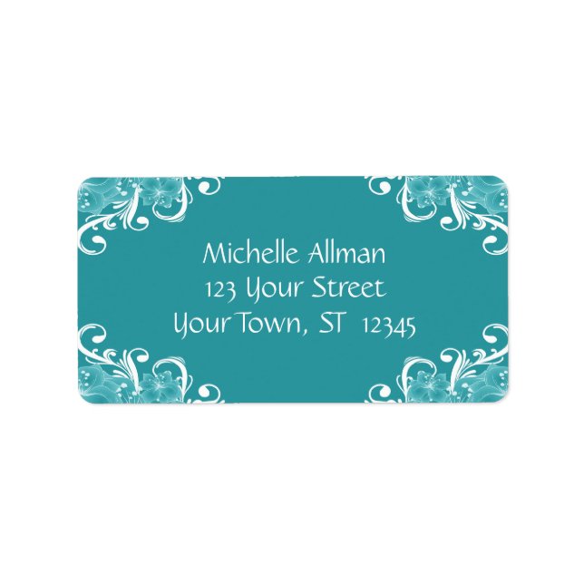 Etiqueta de Avery Floral Azul e Branco (Frente)