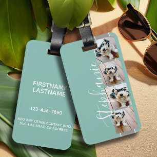 Etiqueta De Bagagem 4 Nome da fita de colagem de fotos - cinza aqua