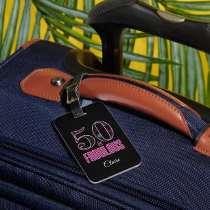 Etiqueta De Bagagem 50 & Fabuloso Tipografia Rosa Preto 50º Aniversári
