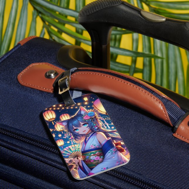 Etiqueta De Bagagem A dança alegre de Catgirl em Dusk (Frente Insitu 1)