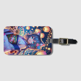 Etiqueta De Bagagem A dança alegre de Catgirl em Dusk