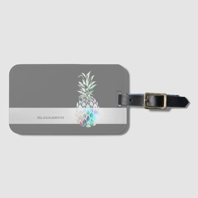 Etiqueta De Bagagem Abacaxi Cute Trendy,Stripe -Personalizado (Frente Horizontal)