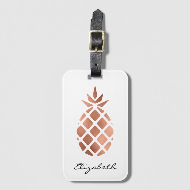 Etiqueta De Bagagem Abacaxi de folha rosa de ouro personalizado (Frente Vertical)