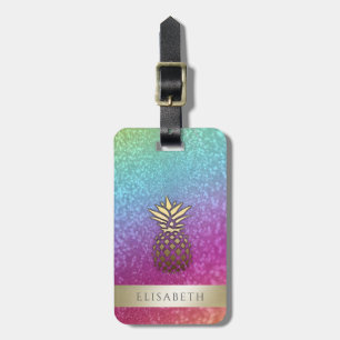 Etiqueta De Bagagem Abacaxi glamouroso elegante holográfico
