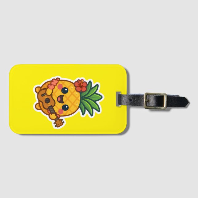 Etiqueta De Bagagem Abacaxi Kawaii sorridente - Tropical (Frente Horizontal)