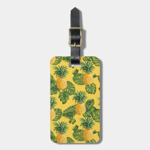 Etiqueta De Bagagem Abacaxis e Folhas Tropicais Em Dourado