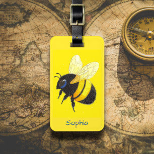 Etiqueta De Bagagem Abeja Melífera no Amarelo
