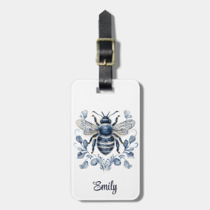 Etiqueta De Bagagem Abelhas do estilo Delft azuis e brancas, design co