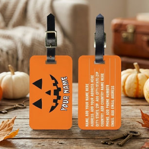 Etiqueta De Bagagem Abóbora Personalizada de Halloween com Seu Nome e