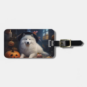 Etiqueta De Bagagem Abóboras Samoyed Halloween Assustador
