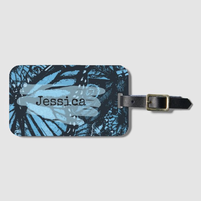 Etiqueta De Bagagem Abstract Grunge Blue Butterfly Art Personalized (Frente Horizontal)