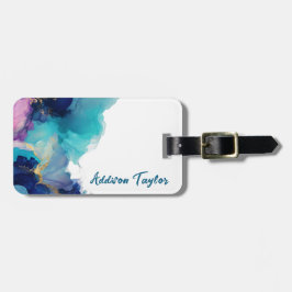 Etiqueta De Bagagem Abstrato Álcool Tinta Azul/Lavanda Tear