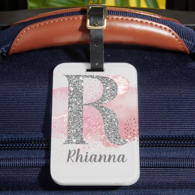 Etiqueta De Bagagem Abstrato de Aquarela e Letra Lítida R (Frente Insitu 2)