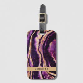 Etiqueta De Bagagem Abstrato de Geodo de Aquarela Agato Dourado Puro