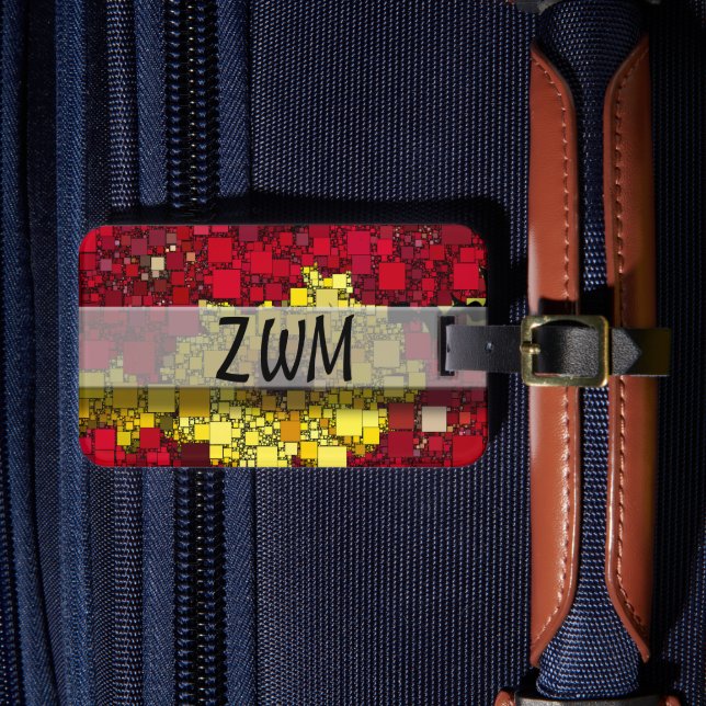 Etiqueta De Bagagem Abstrato de mosaico geométrico vermelho, amarelo e (Frente Insitu 4)