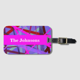 Etiqueta De Bagagem Abstrato Geométrico Moderno de Formas Rosa e Púrpu