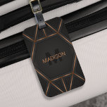 Etiqueta De Bagagem Abstrato mínimo Dourado de luxo negro<br><div class="desc">Uma etiqueta legal,  de estilo luxuoso,  de abstrato,  com design geométrico preto e dourado. Personalize com seu monograma e nome.</div>