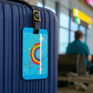 Etiqueta De Bagagem Abstrato Rainbow Floral Swirls and Paint Splatter