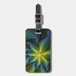 Etiqueta De Bagagem Abstrato Star, Ouro Verde brilhante Arte Fractal