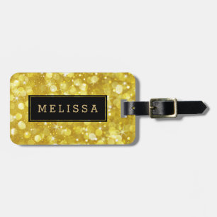 Etiqueta De Bagagem Acento Preto Glitter Dourado de Bokeh Moderno