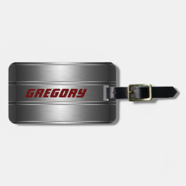 Etiqueta De Bagagem Acentos Vermelhos Padrão De Stripes De Prata De Fa