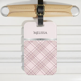 Etiqueta De Bagagem Acessórios de Viagem Girly Chic e Xadrez Rosa Suav