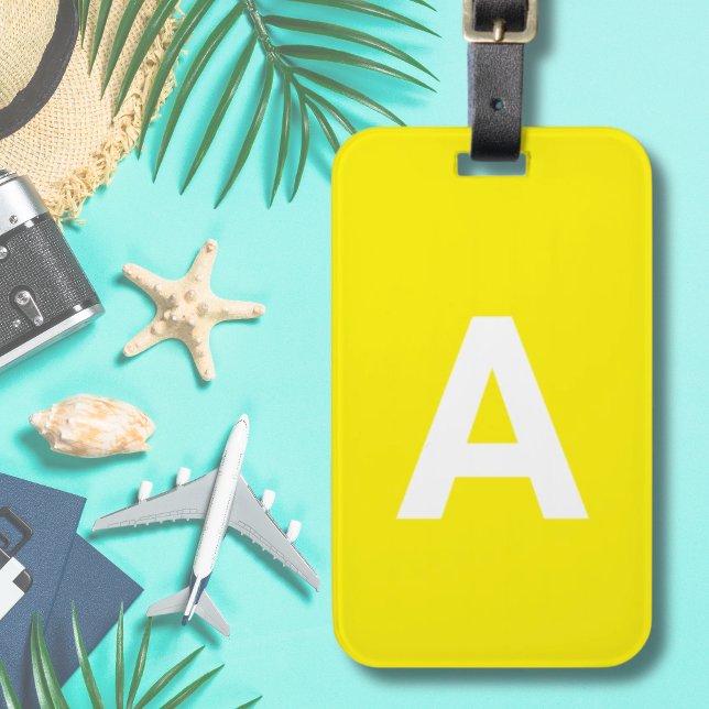 Etiqueta De Bagagem Adicionar Monograma Personalizado Moderno Simples (Personalised Yellow Monogrammed Simple Modern Luggage Tag)