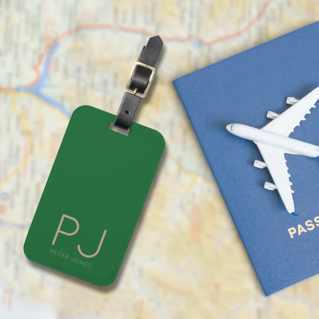 Etiqueta De Bagagem Adicionar Monograma Personalizado Simples inicial (Initial Monogram Simple Green Personalised Luggage Tag
)