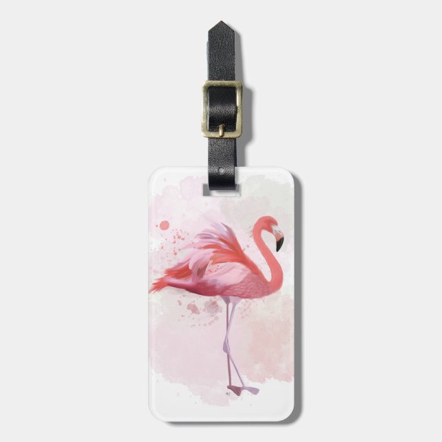 Etiqueta De Bagagem Adicionar Seu Nome| Fluffy Flamingo (Frente Vertical)