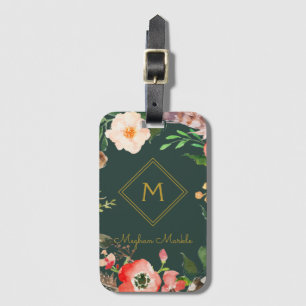 Etiqueta De Bagagem Adicione o ouro floral elegante moderno