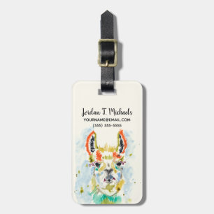 Etiqueta De Bagagem Adicione seu nome Hifi Llama - Retrato