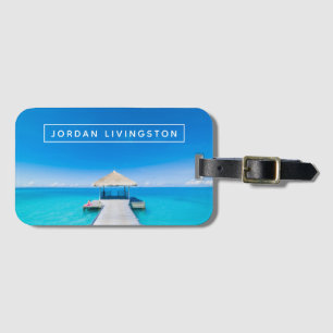 Etiqueta De Bagagem Adicione seu recurso tropical conhecido da praia  