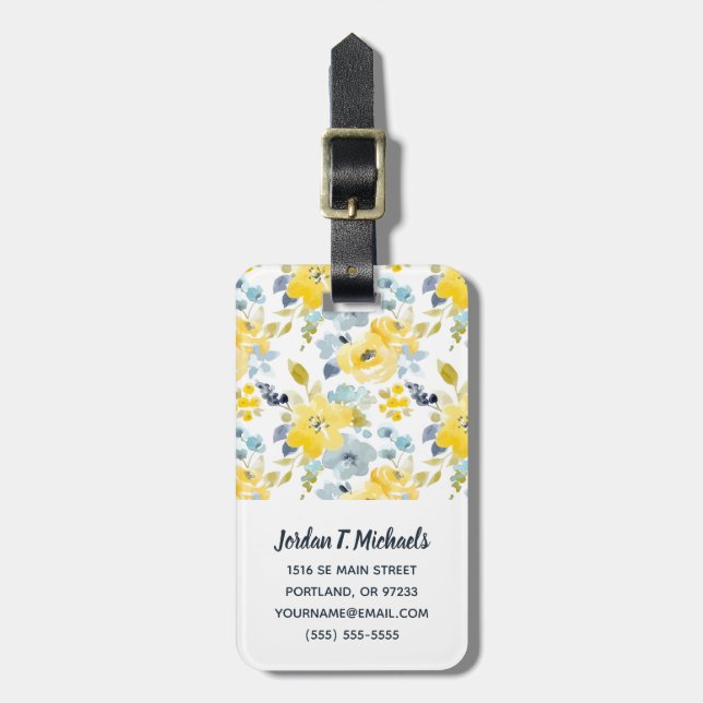 Etiqueta De Bagagem Adicione seu teste padrão amarelo & azul conhecido (Frente Vertical)
