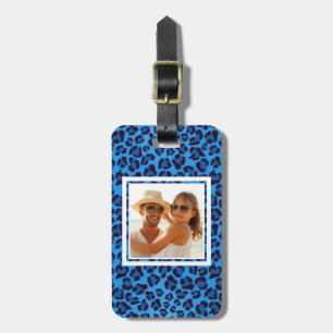 Etiqueta De Bagagem Adicione sua textura azul do leopardo da foto