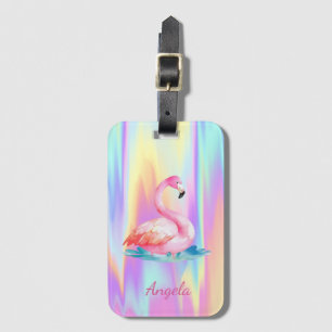 Etiqueta De Bagagem Adoráveis Flamingos Rosa Holográficos Fofos